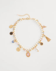 Chico's | Genuine Jade Stone Charm Short Necklace/ Orchid
