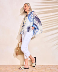 Chico's | Palm Frond Short Poncho/ Passport Blue
