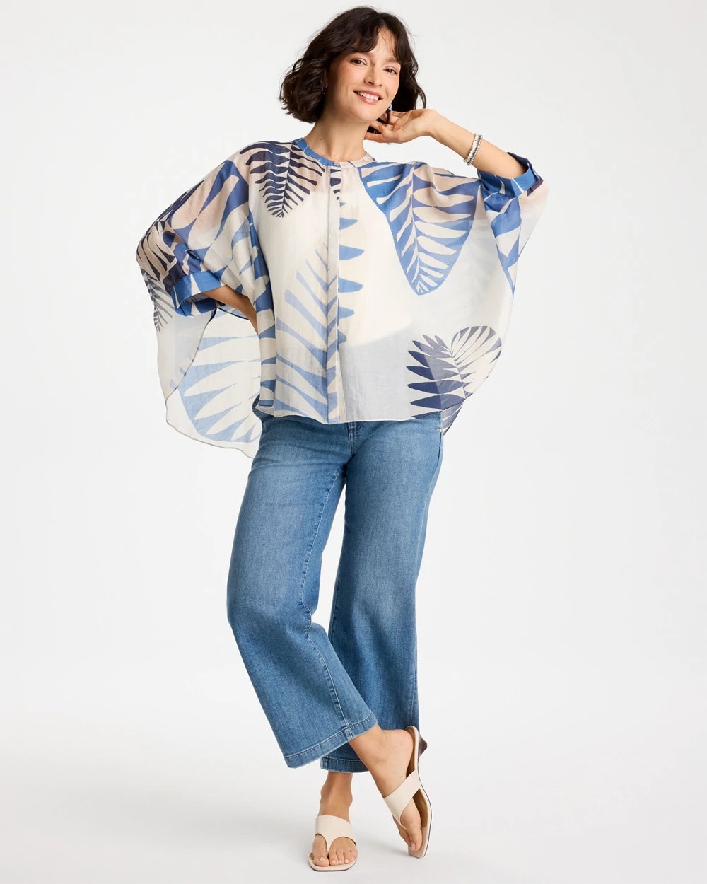 Chico's | Palm Frond Short Poncho/ Passport Blue