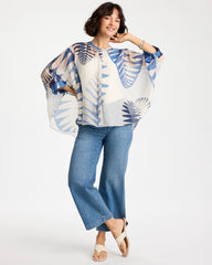 Chico's | Palm Frond Short Poncho/ Passport Blue