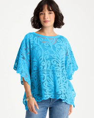 Chico's | Cotton Crochet Lace Poncho/ Blue Tide