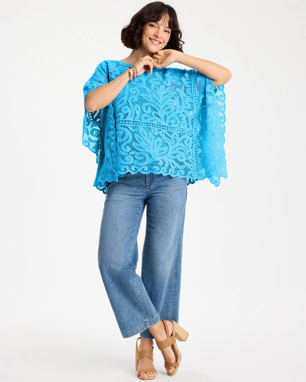 Chico's | Cotton Crochet Lace Poncho/ Blue Tide