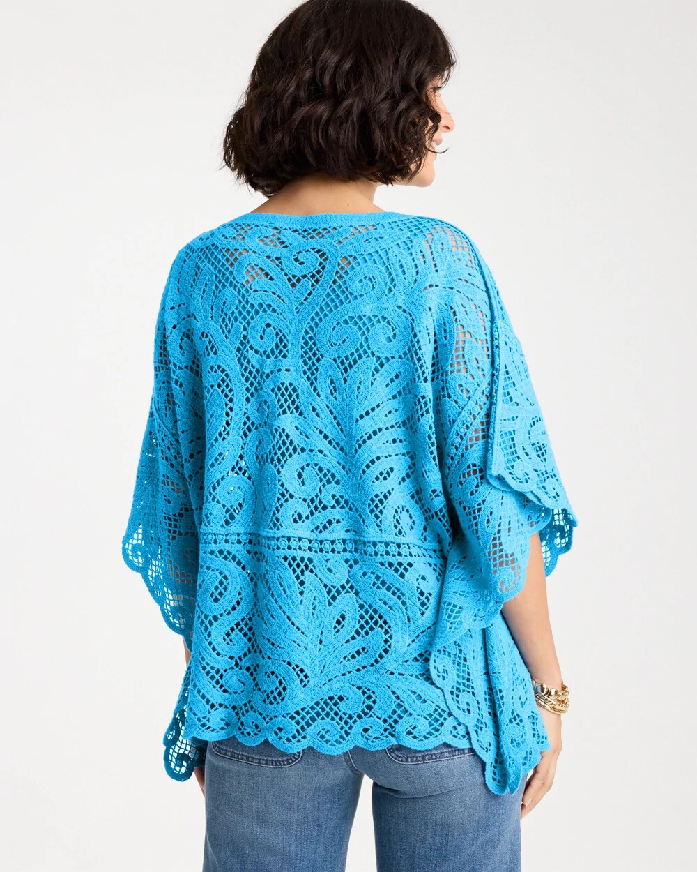 Chico's | Cotton Crochet Lace Poncho/ Blue Tide