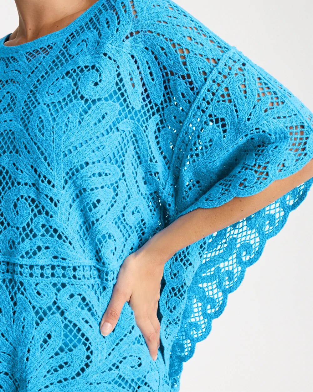Chico's | Cotton Crochet Lace Poncho/ Blue Tide