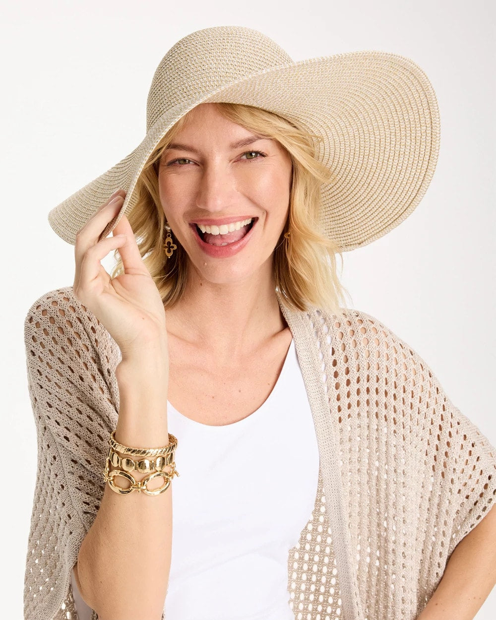 Chico's | Metallic Straw Sun Hat/ Neutral