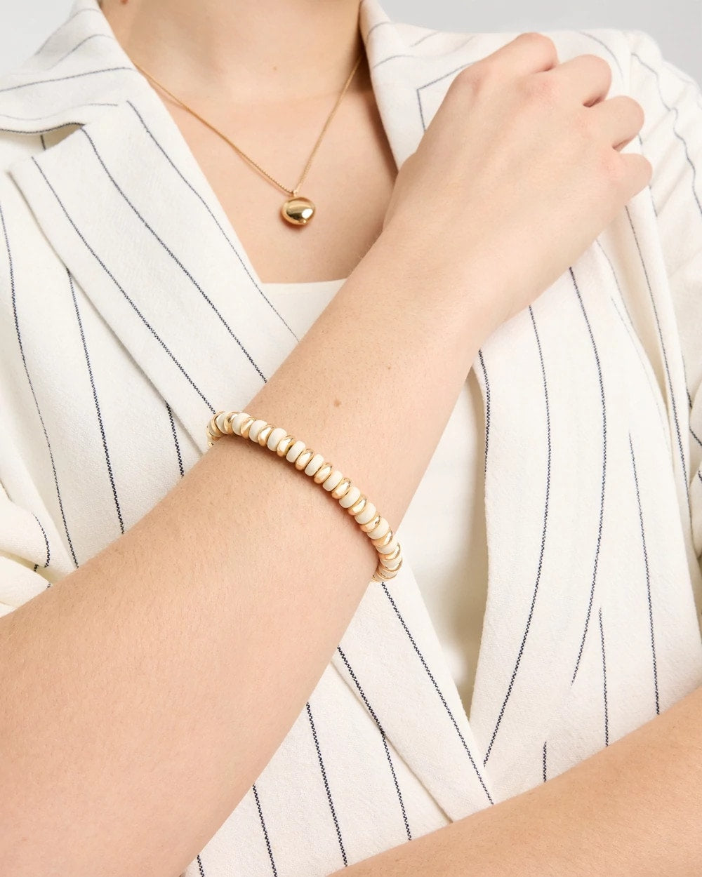 Chico's | White Gold Slice Stretch Bracelet/ White