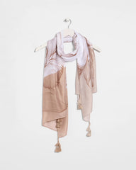 Chico's | Neutral Floral Tassel Oblong Scarf/ Neutral
