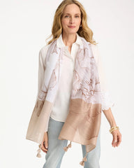 Chico's | Neutral Floral Tassel Oblong Scarf/ Neutral