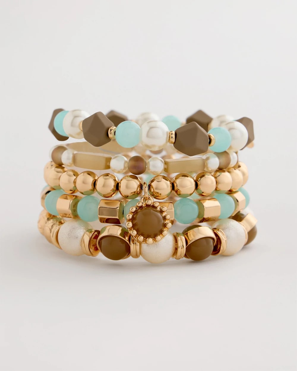 Chico's | Aqua Stretch Set of Five Beaded Bracelets/ Aqua