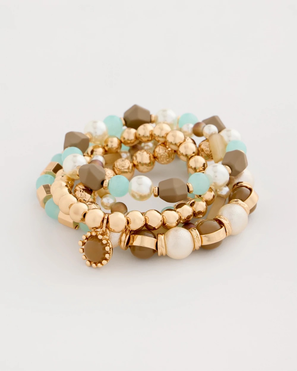 Chico's | Aqua Stretch Set of Five Beaded Bracelets/ Aqua