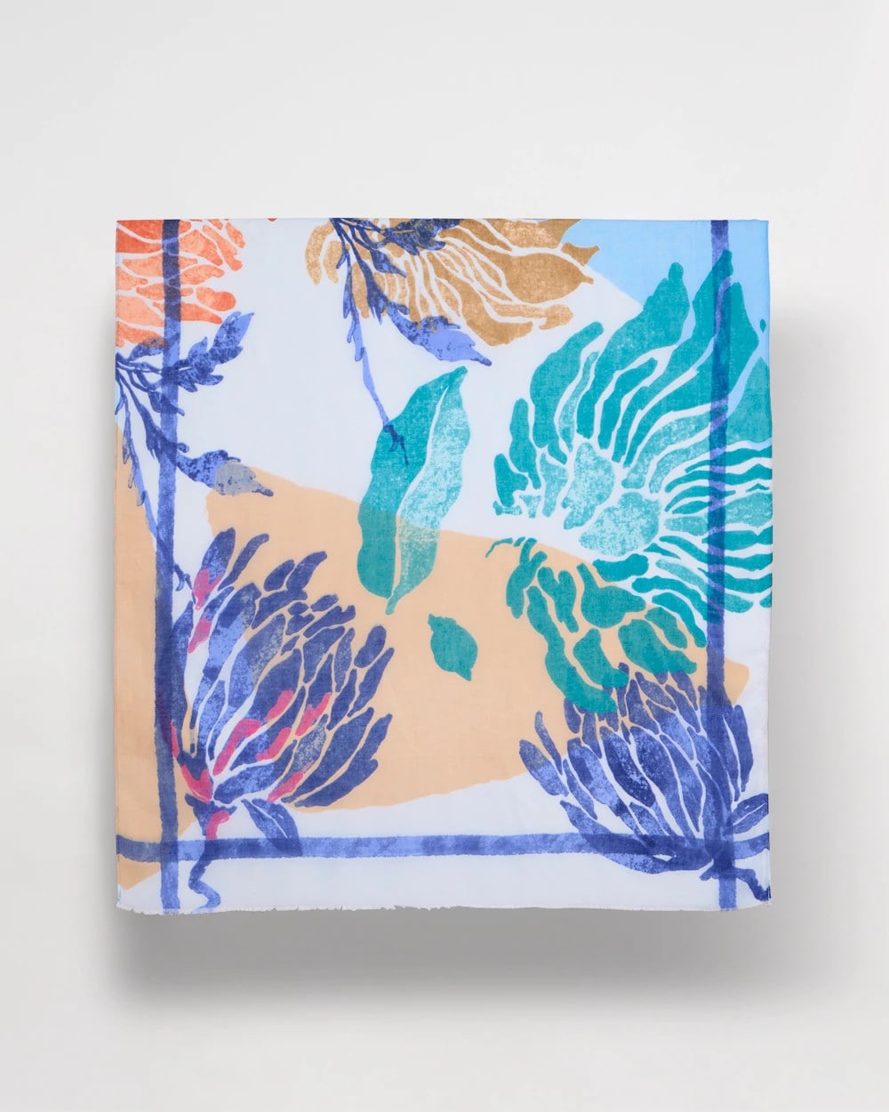 Chico's | Coral Motif Oblong Scarf/ Blue