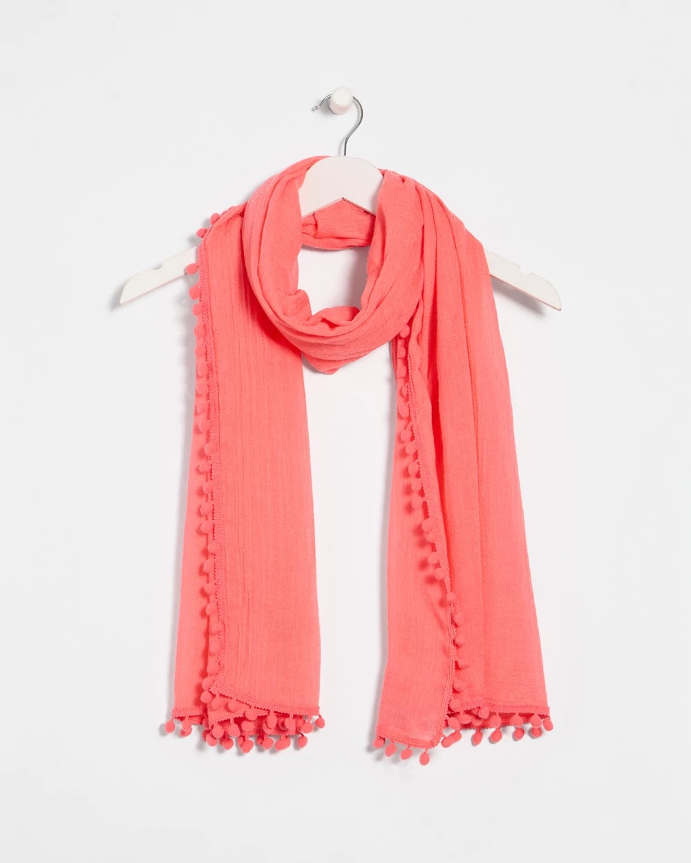 Chico's | Pom Pom Oblong Scarf/ Calypso Coral