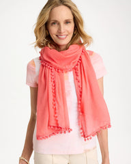 Chico's | Pom Pom Oblong Scarf/ Calypso Coral