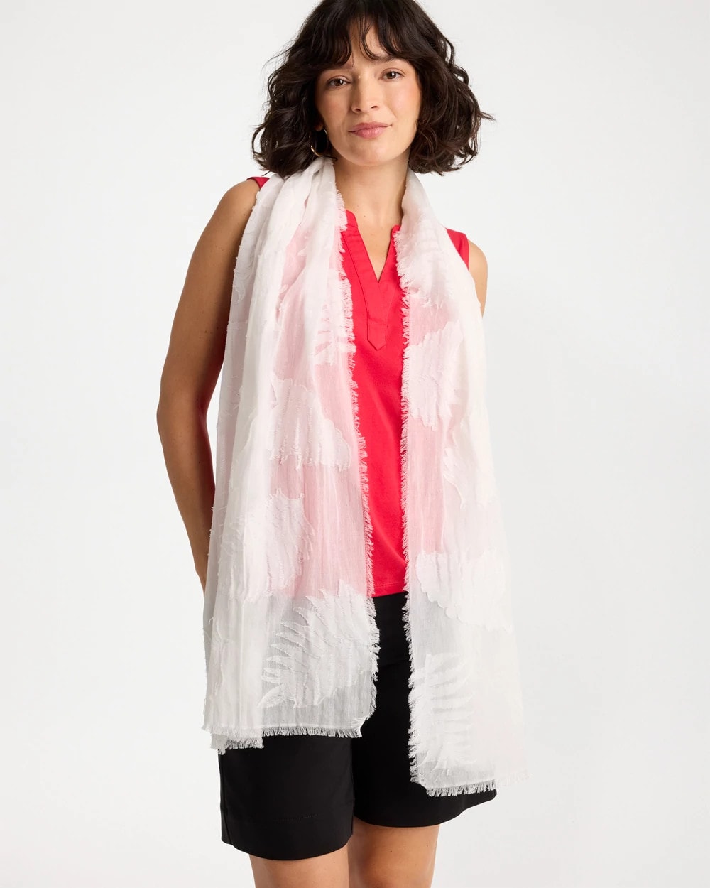 Chico's | Textured Palms Oblong Scarf/ White