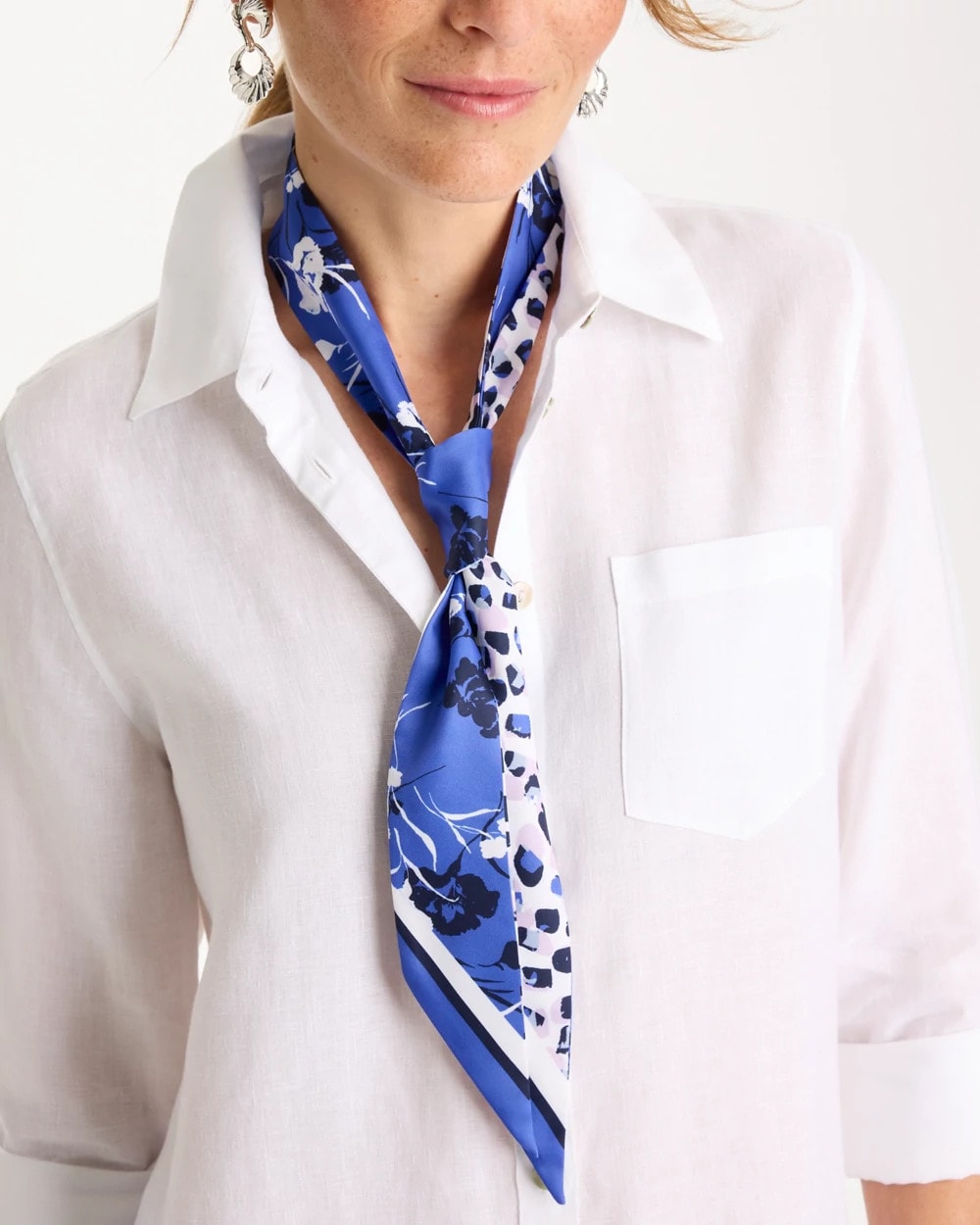 Chico's | Dutch Floral Polka-Dot Skinny Scarf/ Amparo Blue