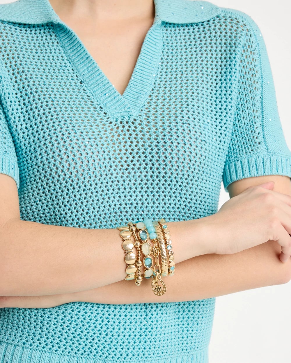 Chico's | Quartz Stone Small Stretch Bracelet/ Light Blue