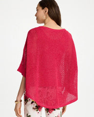 Chico's | Sequin Boatneck Rounded Hem Poncho/ Hot Honeysuckle