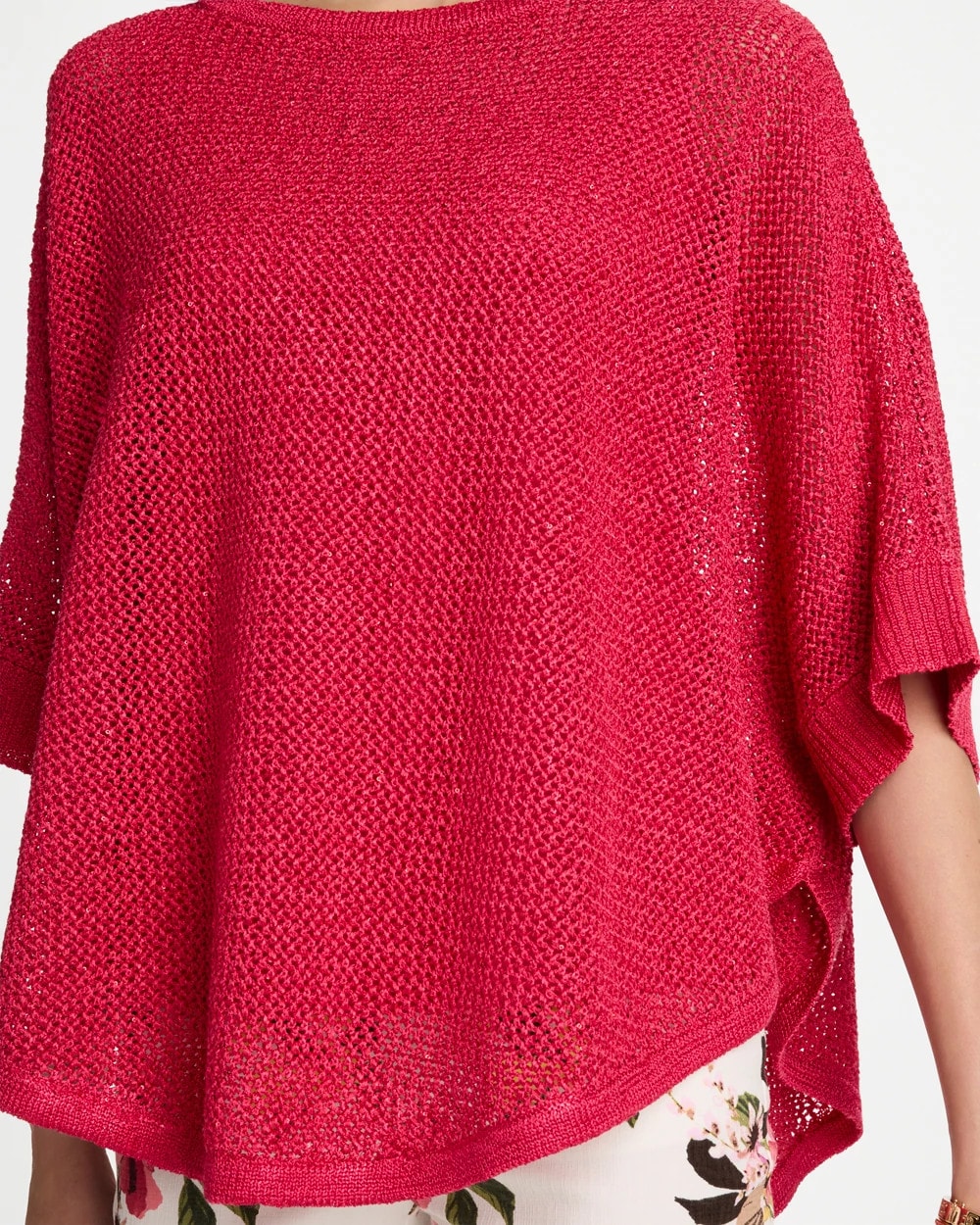 Chico's | Sequin Boatneck Rounded Hem Poncho/ Hot Honeysuckle