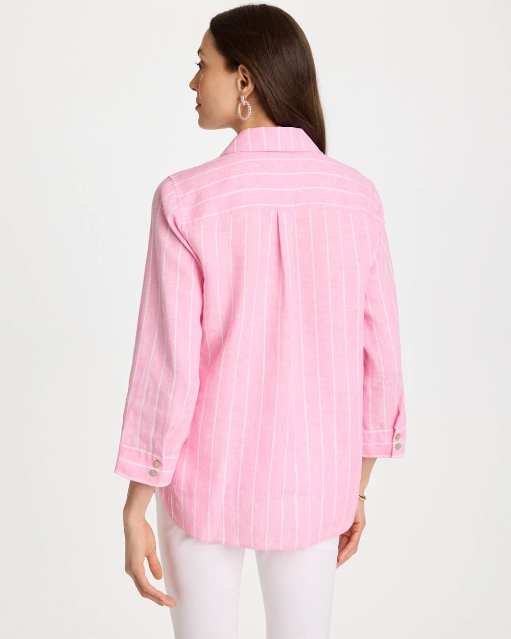 Chico's | No Iron™ Linen Striped Shirt/ Pink Pansy