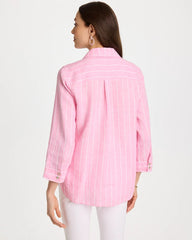 Chico's | No Iron™ Linen Striped Shirt/ Pink Pansy