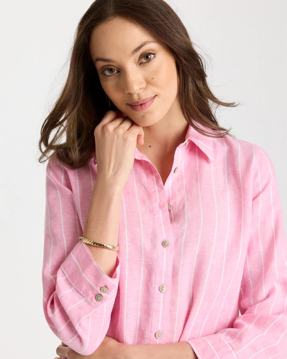 Chico's | No Iron™ Linen Striped Shirt/ Pink Pansy