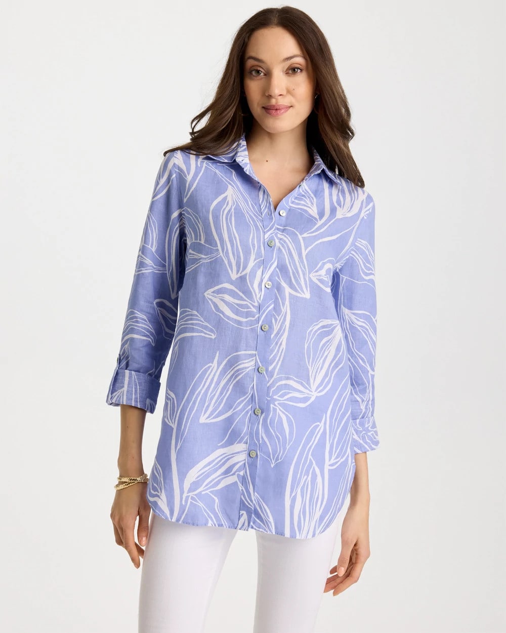 Chico's | No Iron™ Printed Linen Tunic/ Blue Orchid