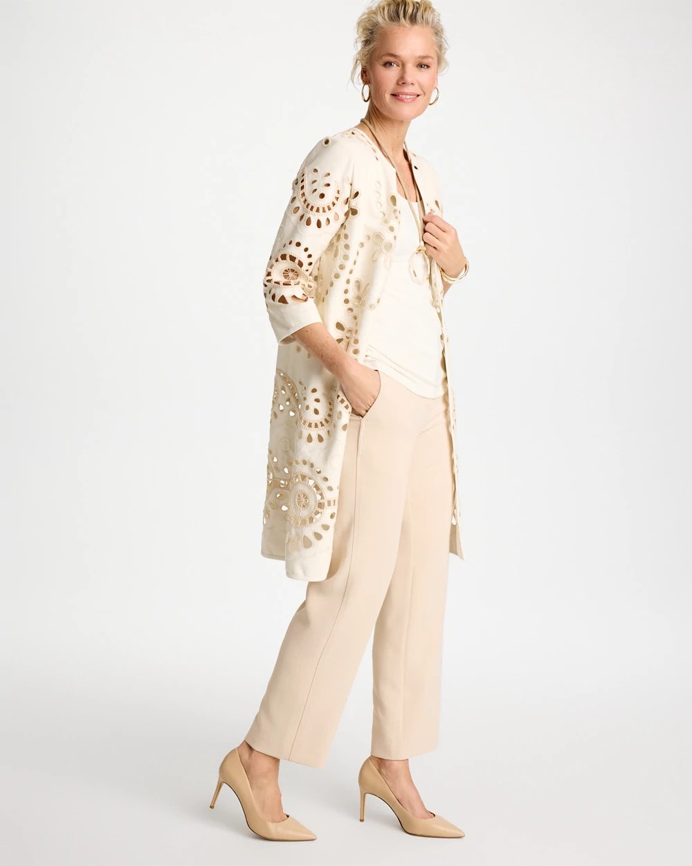 Chico's | Long Faux Leather Kimono/ Ecru