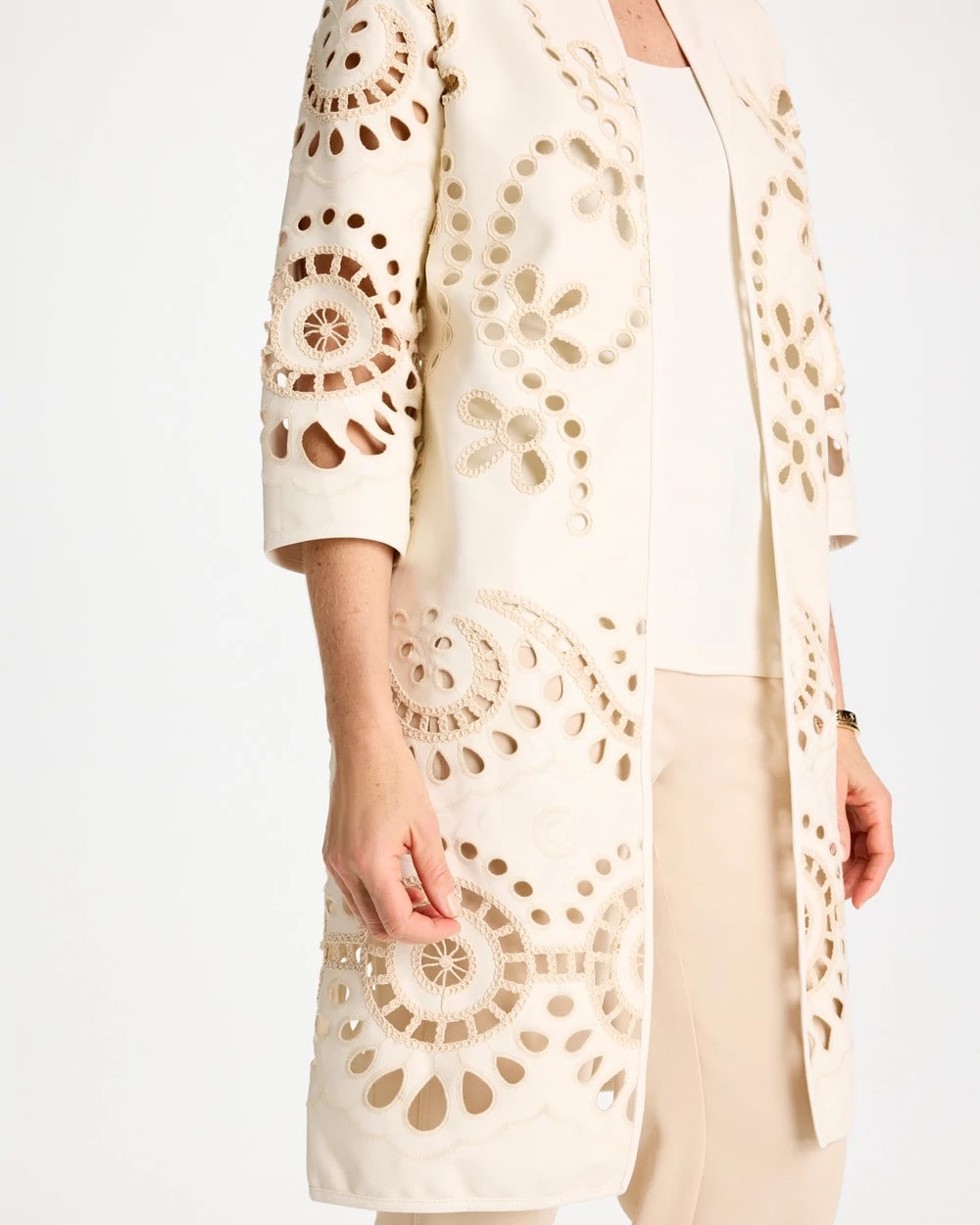 Chico's | Long Faux Leather Kimono/ Ecru