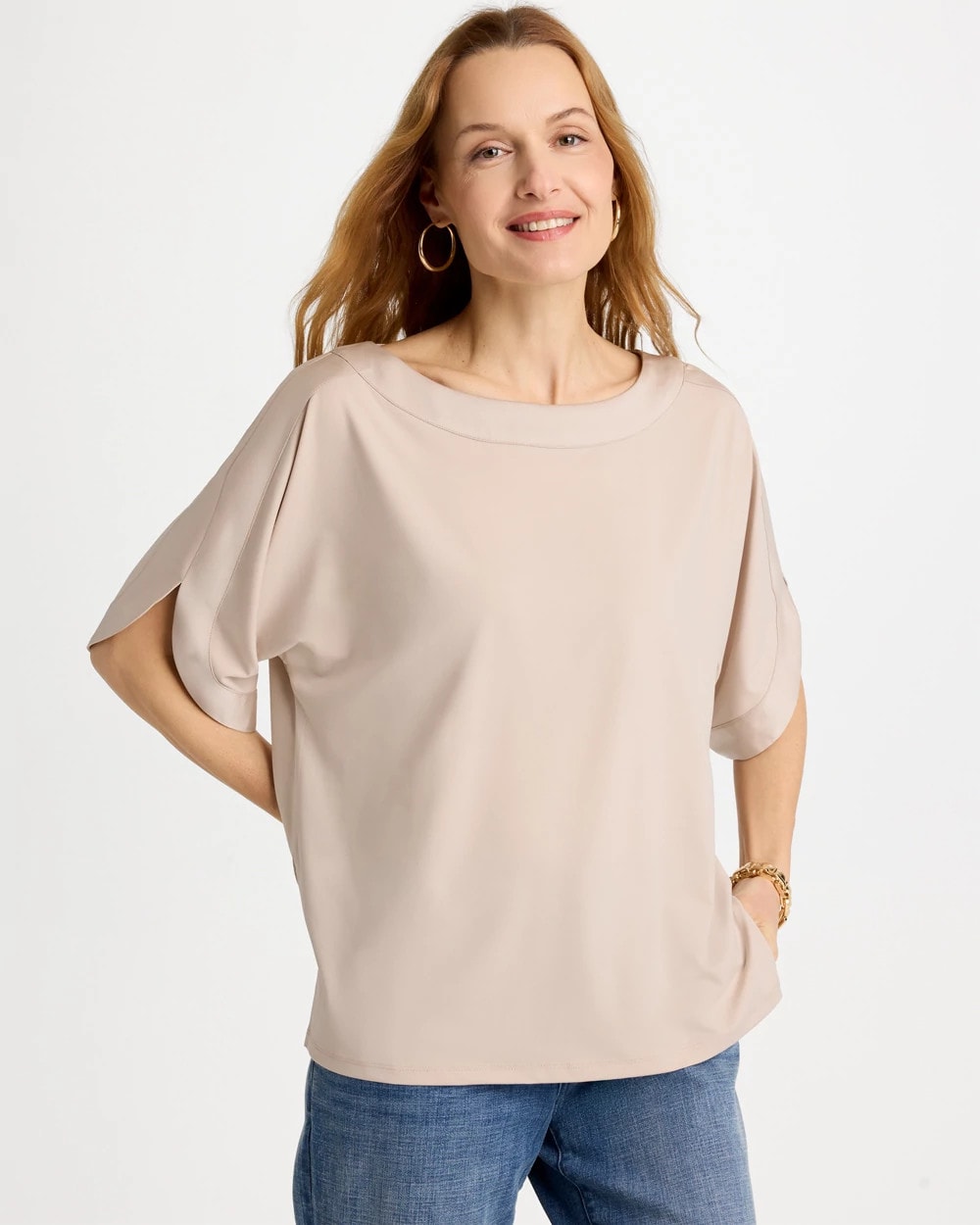 Chico's | Jersey & Satin Dolman Tee/ Smokey Taupe
