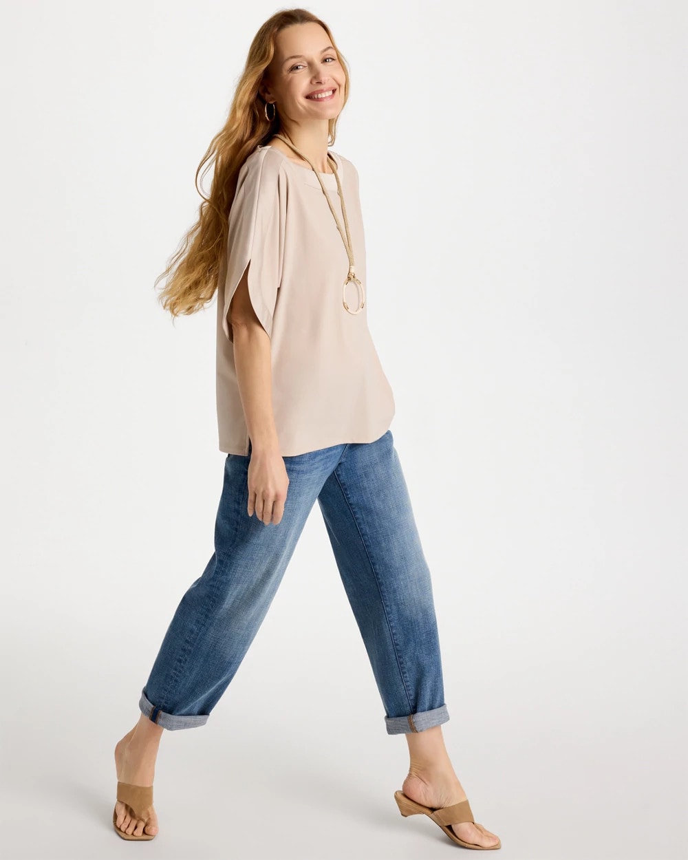 Chico's | Jersey & Satin Dolman Tee/ Smokey Taupe