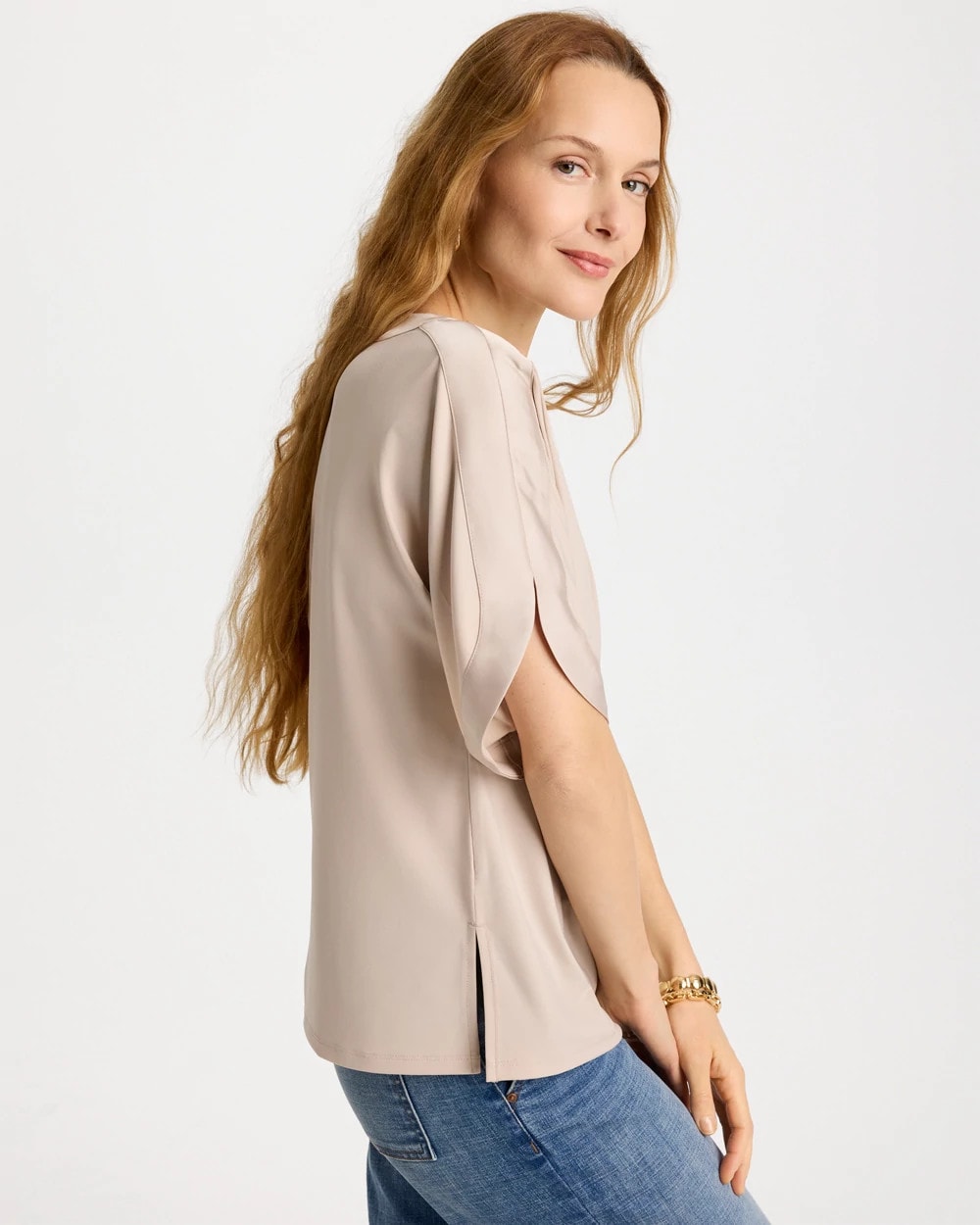 Chico's | Jersey & Satin Dolman Tee/ Smokey Taupe
