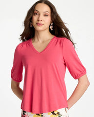 Chico's | Shirred Elbow Sleeve Tee/ Hot Honeysuckle