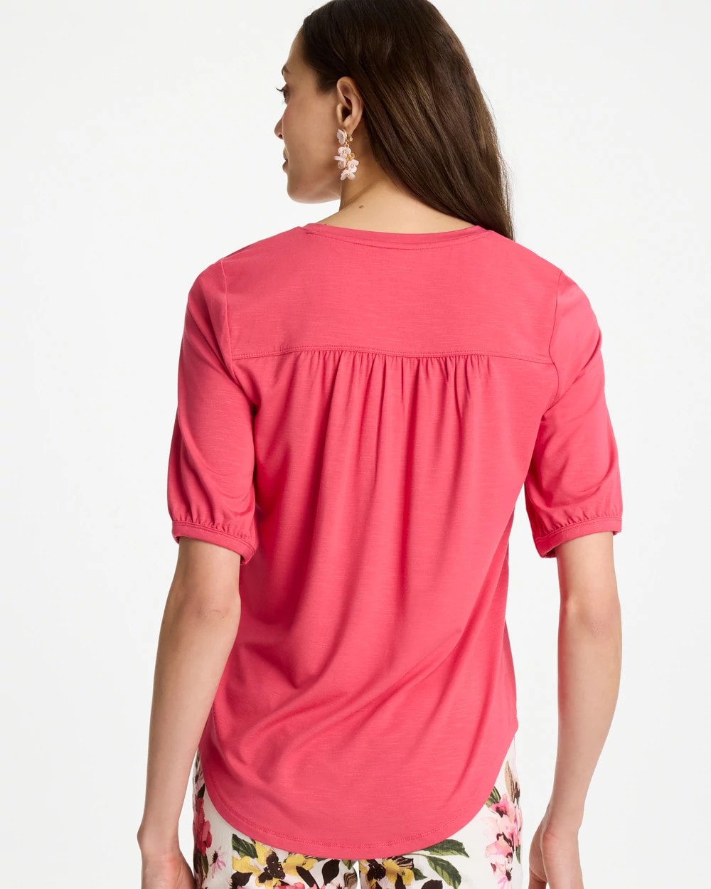 Chico's | Shirred Elbow Sleeve Tee/ Hot Honeysuckle