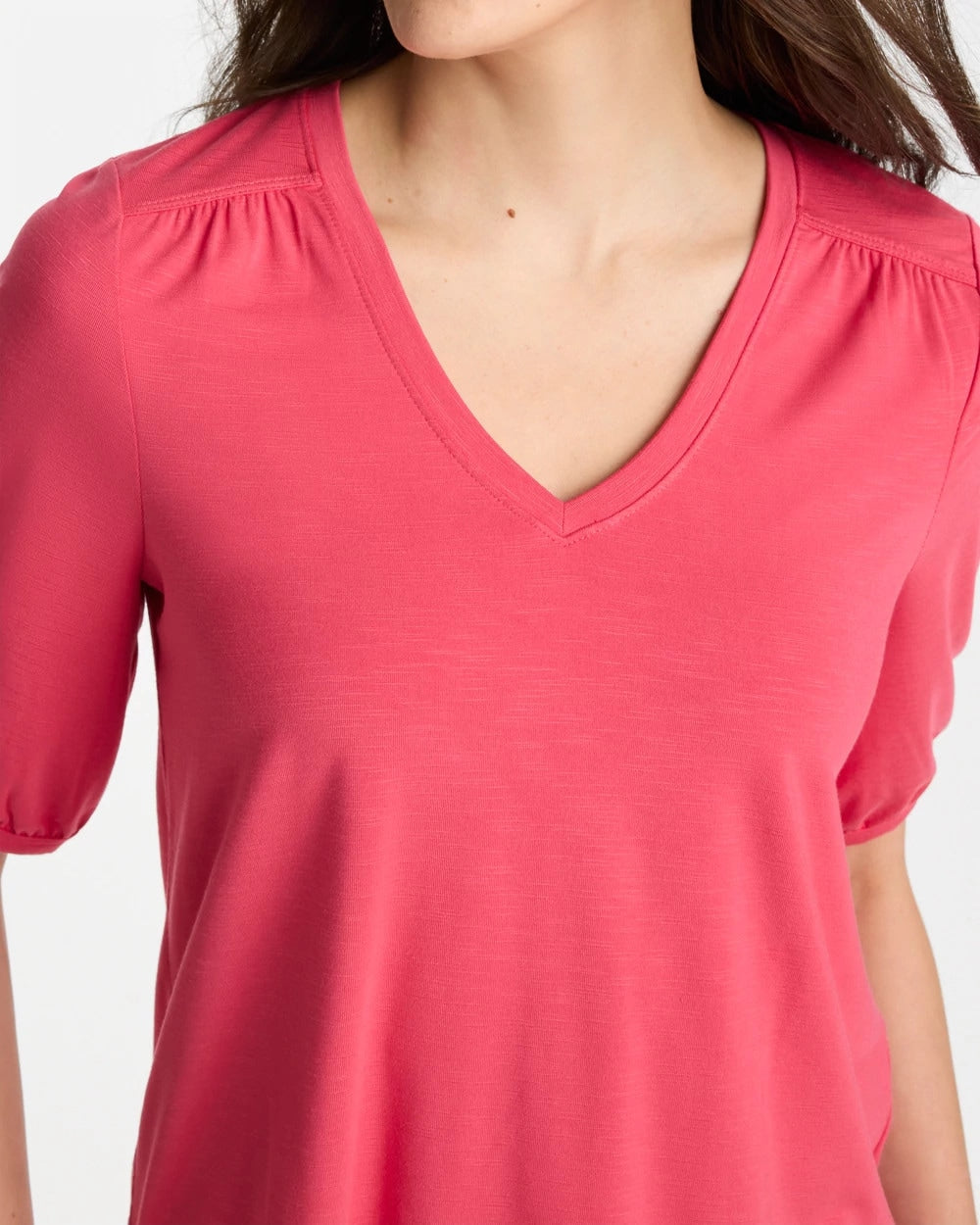 Chico's | Shirred Elbow Sleeve Tee/ Hot Honeysuckle