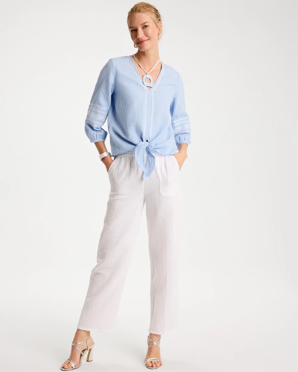 Chico's | Cotton Gauze Tie-Front Blouse/ Blue Haven