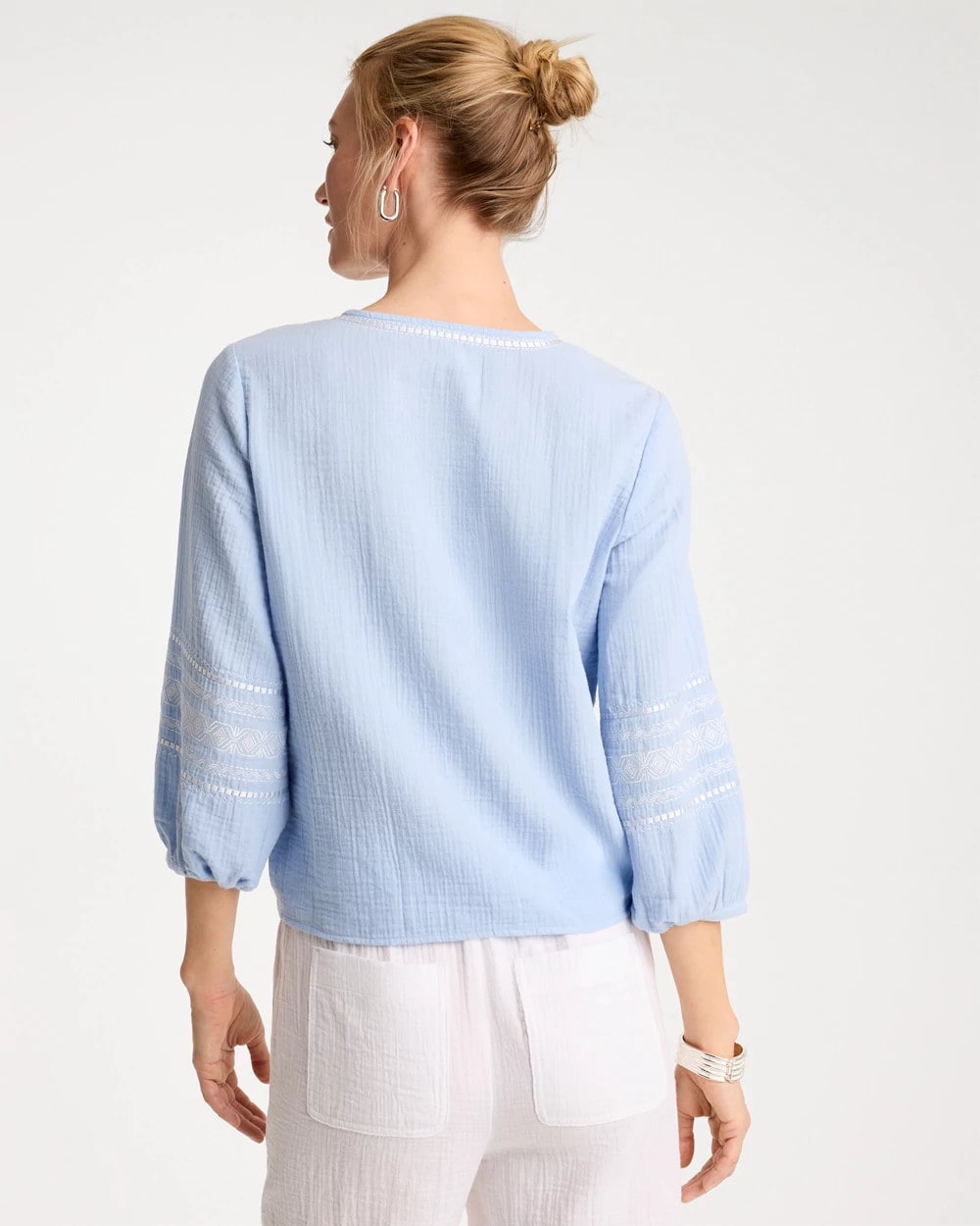 Chico's | Cotton Gauze Tie-Front Blouse/ Blue Haven