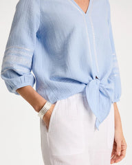 Chico's | Cotton Gauze Tie-Front Blouse/ Blue Haven