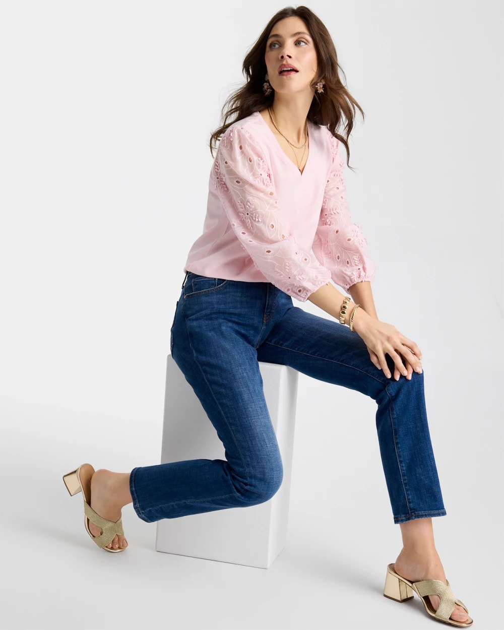 Chico's | Floral Eyelet Sleeve Tee/ Sweet Blossom
