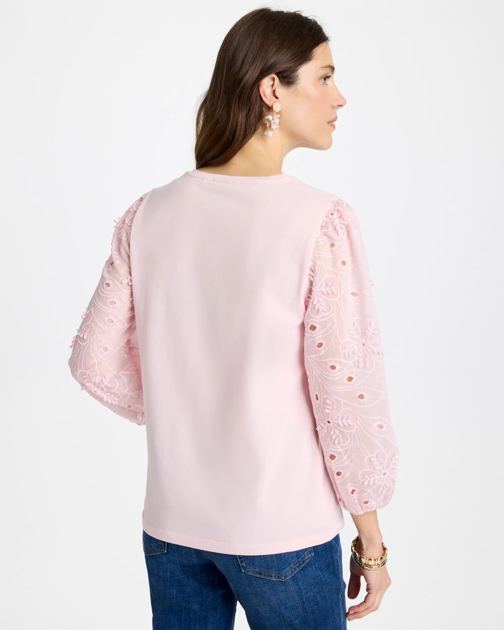 Chico's | Floral Eyelet Sleeve Tee/ Sweet Blossom