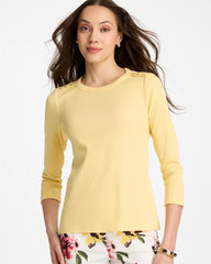 Chico's | Ribbed Button Crewneck Tee/ Golden Haze