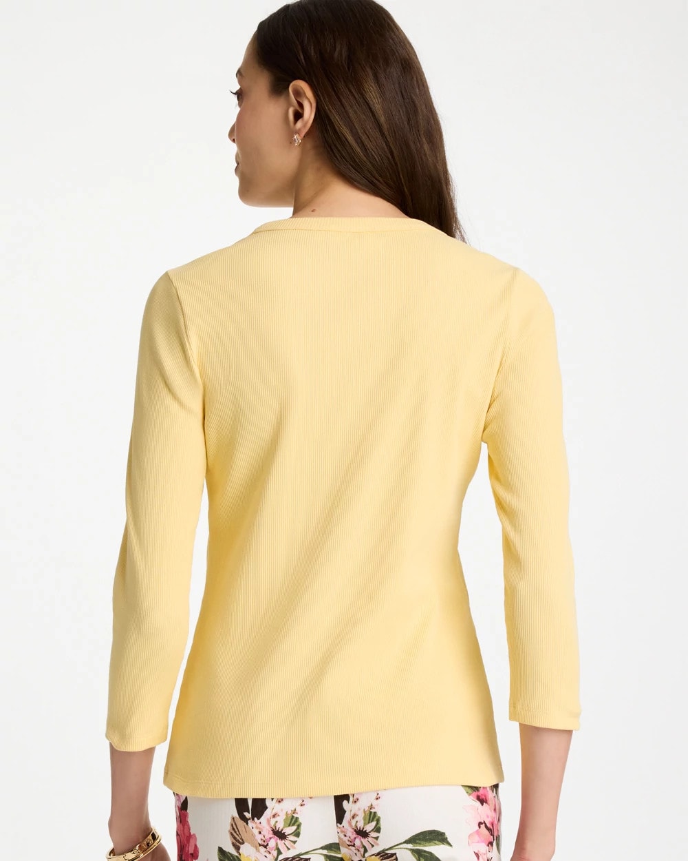 Chico's | Ribbed Button Crewneck Tee/ Golden Haze