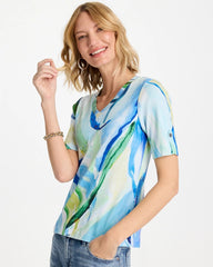 Chico's | Printed Pima V-Neck Tee/ Amparo Blue