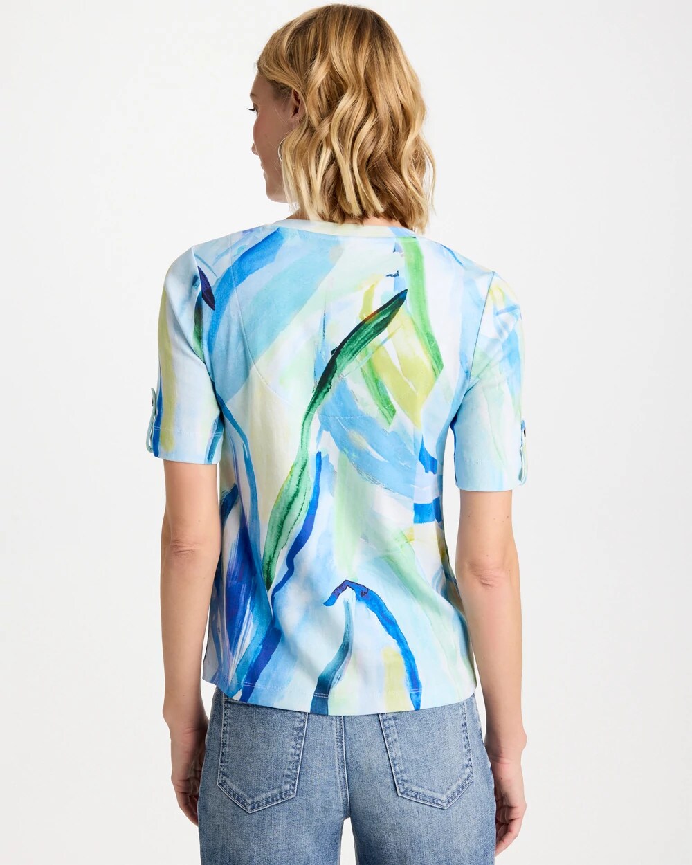 Chico's | Printed Pima V-Neck Tee/ Amparo Blue