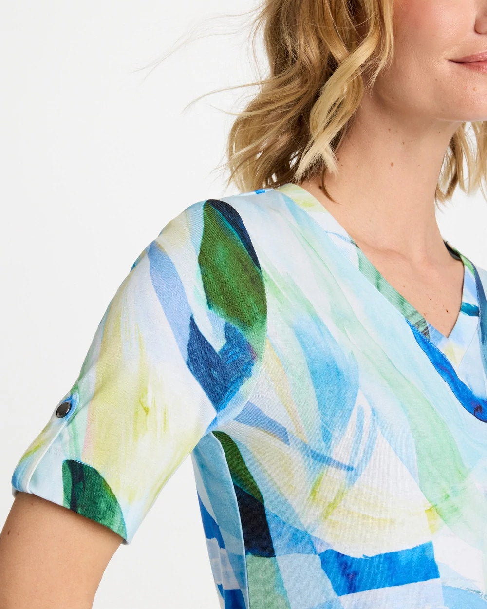 Chico's | Printed Pima V-Neck Tee/ Amparo Blue