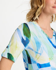 Chico's | Printed Pima V-Neck Tee/ Amparo Blue