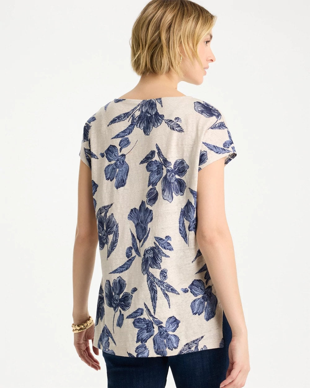 Chico's | Floral Linen Dolman Tee/ River Rock