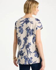 Chico's | Floral Linen Dolman Tee/ River Rock