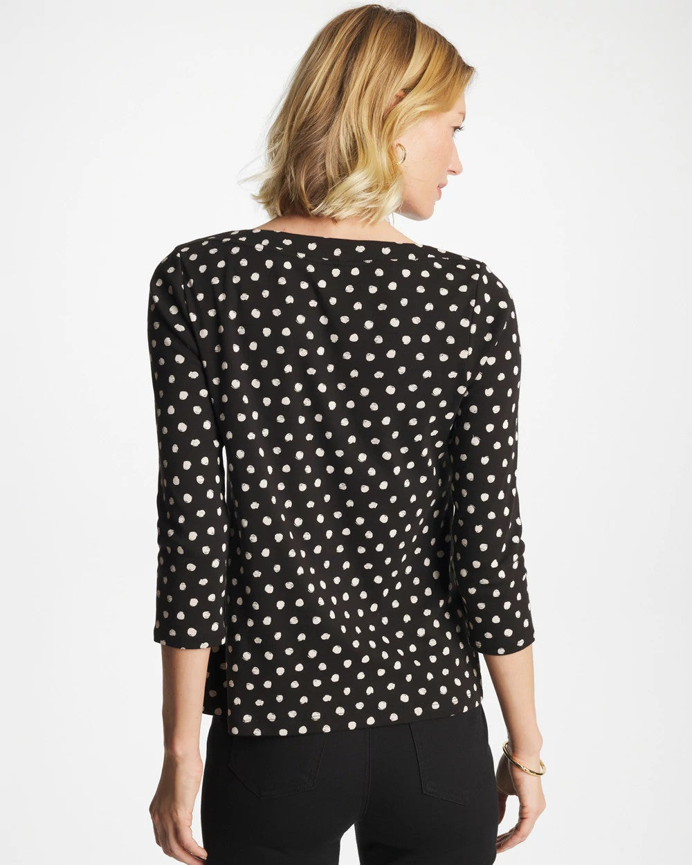 Chico's | Polka Dot Pima 3/4 Sleeve Tee/ Black
