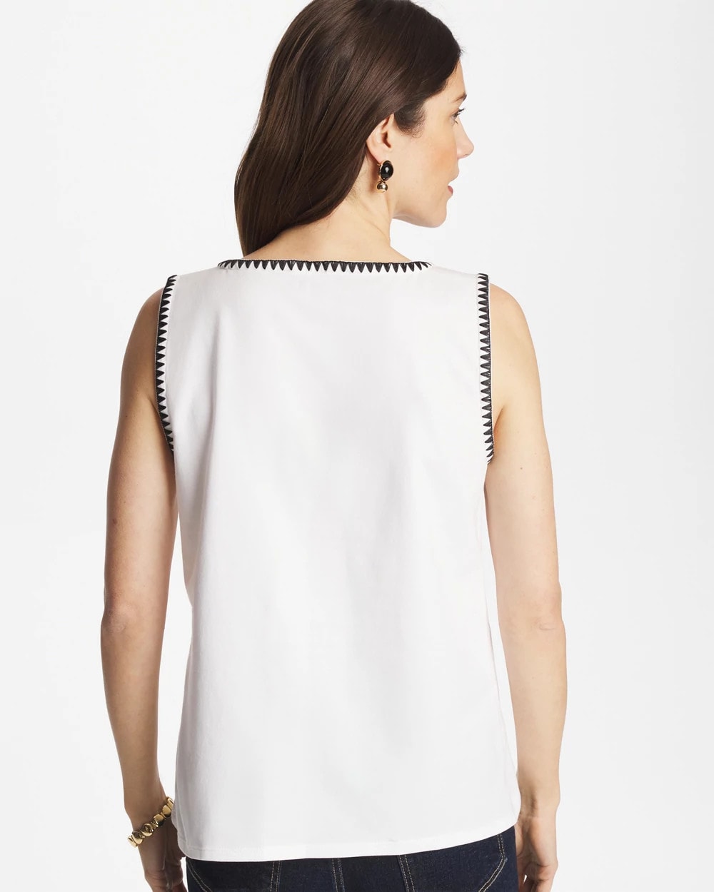 Chico's | Blanket Stitch Contour Cotton™ Square Neck Tank/ Alabaster