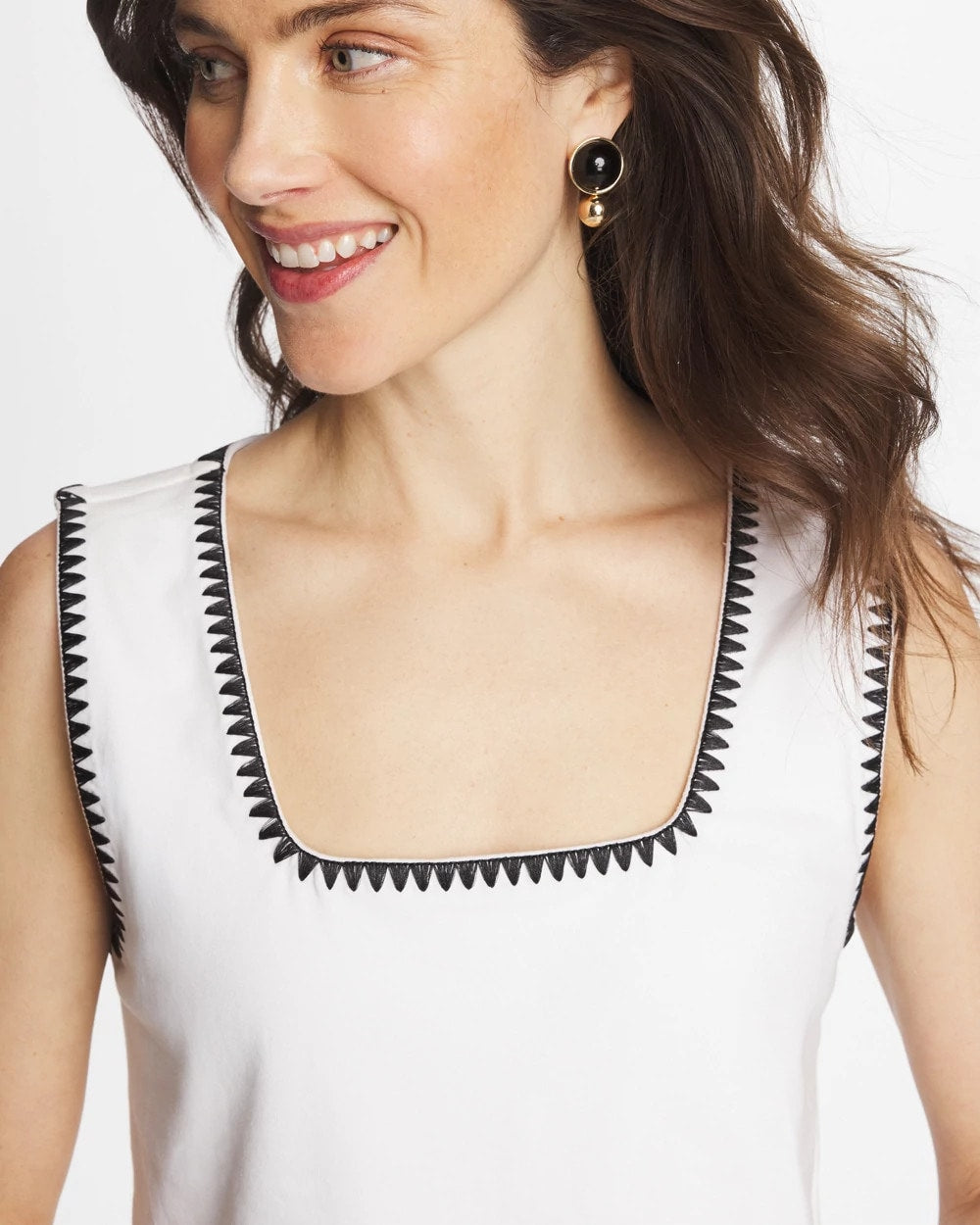 Chico's | Blanket Stitch Contour Cotton™ Square Neck Tank/ Alabaster